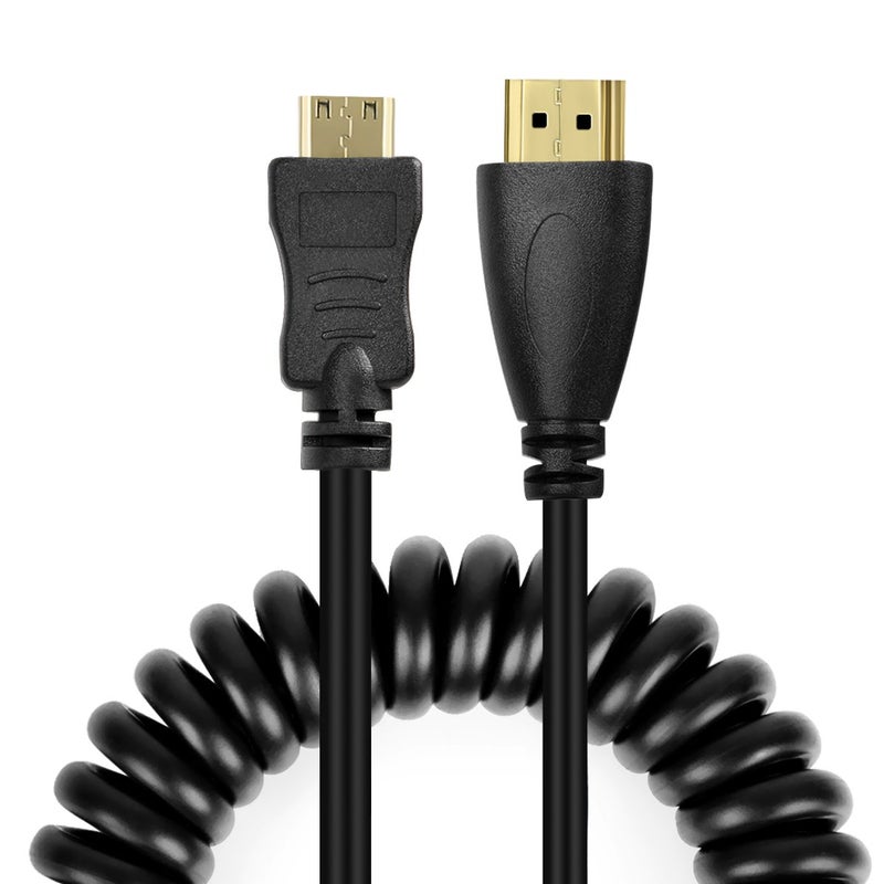 UCEC Mini HDMI to HDMI Coiled, 1ft-1.47ft Small HDMI Cable Support 4K Ultra HD 1080p 3D Compatible with Atomos Ninja V V5, Monitors, Cameras, Projector, A to C - Image 1
